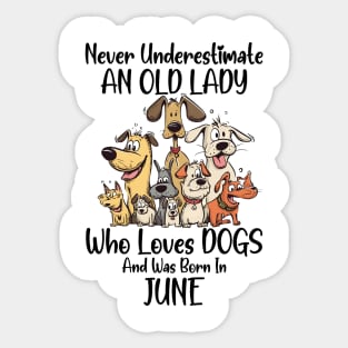 Never Underestimate An Old Lady Who Loves Dogs And Was Born In June Sticker